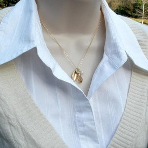 crystal initial necklace gold leaf