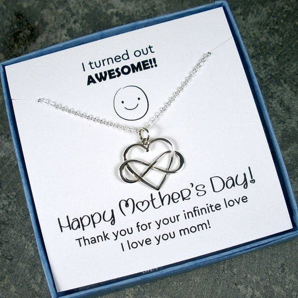 Mother's day gift silver infinity necklace card message
