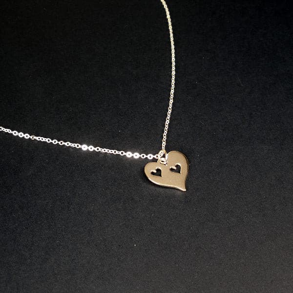 Mother and 2 Daughters Necklace Set: Heart Cutout, Sterling Silver