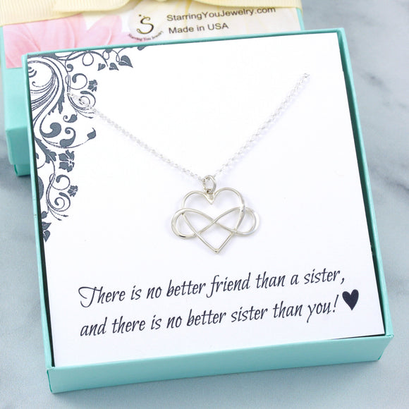 Sister Gift - Infinity Heart Necklace, Sterling Silver