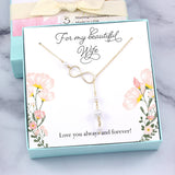 Valentine's Day Gift: Pearl Lariat Infinity Necklace, 14k Gold-Filled & Plated