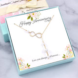 Anniversary Gift: Pearl Lariat Infinity Necklace, 14k Gold-Filled & Plated