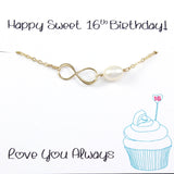 Sweet 16 Gift - Infinity Pearl Bracelet, 14k Gold filled