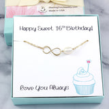 Sweet 16 Gift - Infinity Pearl Bracelet, 14k Gold filled