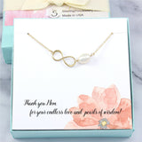 Mom Gift - Infinity Pearl Necklace, 14k Gold Filled