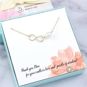 Mom Gift - Infinity Pearl Necklace, 14k Gold Filled
