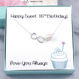 Sweet 16 Birthday Gift - Infinity Pearl Necklace, Sterling Silver