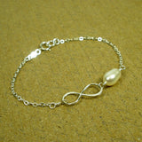 best friend gift, infinity pearl bracelet sterling silver