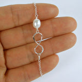 best friend gift, infinity pearl bracelet sterling silver