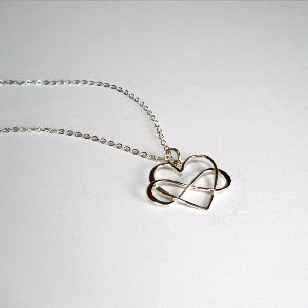 Engraved Heart Infinity Necklace in Sterling Silver