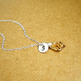 personalized initial necklace silver crystal