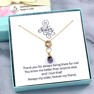 Unique Sister Gift: Interlocking Necklace with Amethyst, 14k Gold Filled