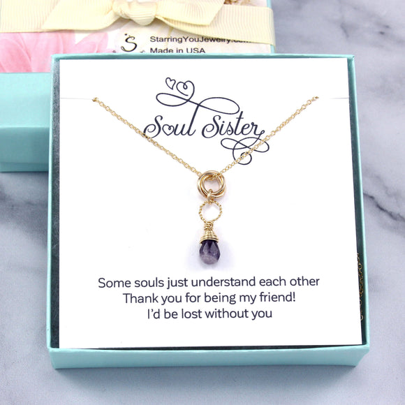 Soul Sister Gift - Amethyst Gemstone Necklace, 14k Gold Filled