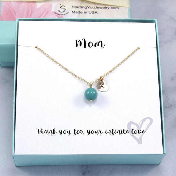 Mom Gift - Jade Crystal Pearl Initial Necklace, 14k Gold Filled