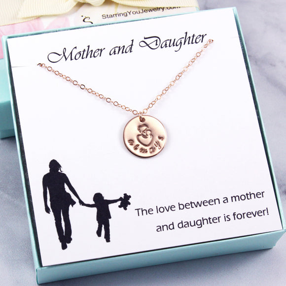 Personalized Mom & Child Always Necklace Gift, 14k Rose/Yellow Gold-Filled or Sterling Silver