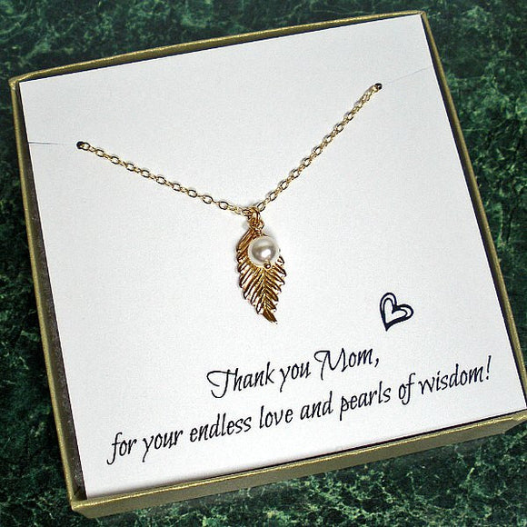 mom gifts leaf necklace message card necklace