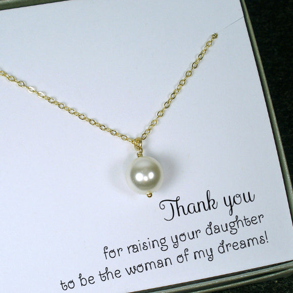 Mother of the Bride Necklace Gift: Gold One Pearl Necklace