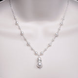 Elegant Pearl Wedding Necklace, Sterling Silver