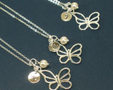 sweet 16 birthday gift, butterfly initial necklace silver