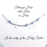 Christian Gifts: Sideways Cross Bracelet with Blue Pearls, Sterling Silver