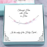 Christian Gifts: Sideways Cross Bracelet with Pink Pearls, Sterling Silver