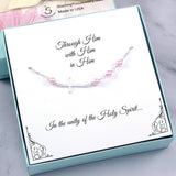 Christian Gifts: Sideways Cross Bracelet with Pink Pearls, Sterling Silver