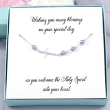 Christian Gifts: Sideways Cross Bracelet with Lavender Pearls, Sterling Silver