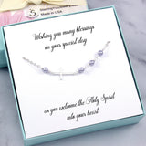 Christian Gifts: Sideways Cross Bracelet with Lavender Pearls, Sterling Silver