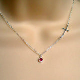 sideways cross necklace gemstone sterling silver