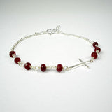 sideways cross bracelet garnet beads sterling silver