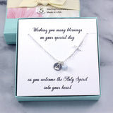 First Communion, Confirmation Gift - Side Cross Birthstone Initial Necklace, Sterling Silver