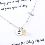 First Communion, Confirmation Gift - Side Cross Birthstone Initial Necklace, Sterling Silver