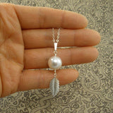 pearl leaf necklace gold or silver