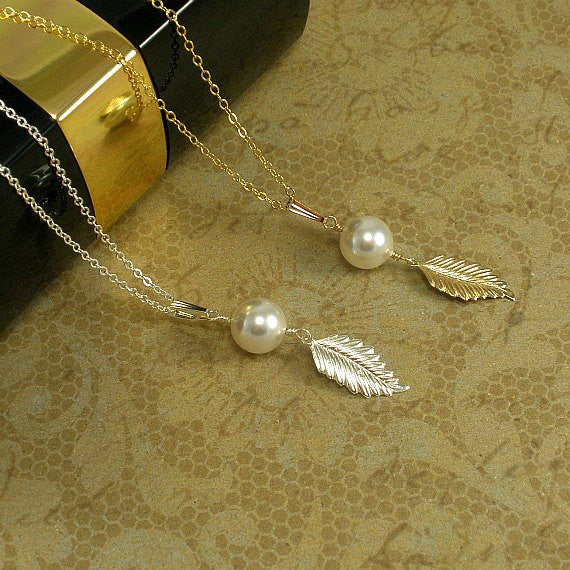 pearl leaf jewelry set gold or silver