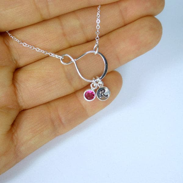 Initial Gemstone Necklace, Sterling Silver, Birthstone, Gift for