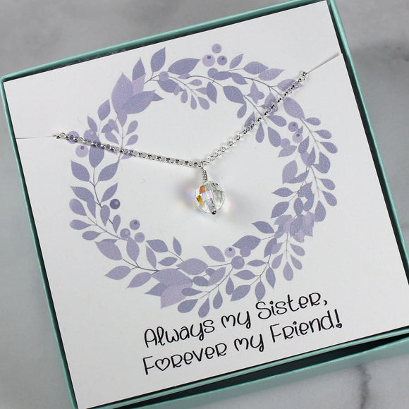 Sister Gift | Crystal AB Bead Necklace, Sterling Silver
