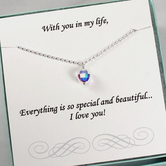 Gift for Her | Crystal AB Bead Necklace, Sterling Silver