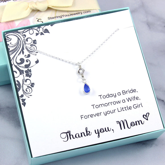 Mother of the Bride or Groom Gift - Gem Drop Necklace, Sterling Silver