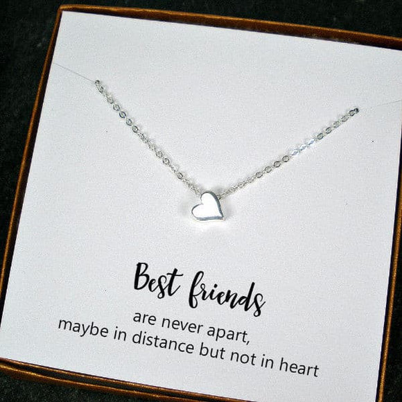 long distance best friend gift heart necklace sterling silver