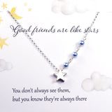 Gift for Friend | Star Charm Necklace, Blue Crystal Pearls, Sterling Silver