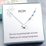 Gift for Mom | Star Charm Necklace, Blue Crystal Pearls, Sterling Silver