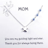 Gift for Mom | Star Charm Necklace, Blue Crystal Pearls, Sterling Silver