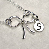 bow necklace with personalized initial sterling silver