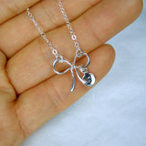 bow necklace with personalized initial sterling silver
