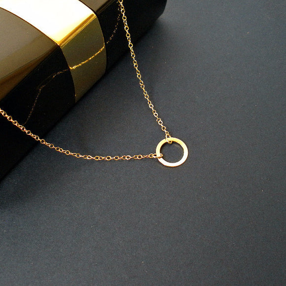 Dainty Simple Gold Circle Necklace, Minimal, Everyday, Karma