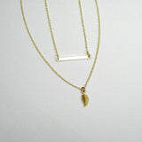 gold layered necklace bar leaf