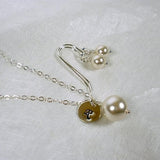 personalized bridesmaid gift initial pearl jewelry set silver