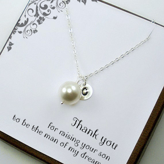 mother of the groom gift initial pearl necklace