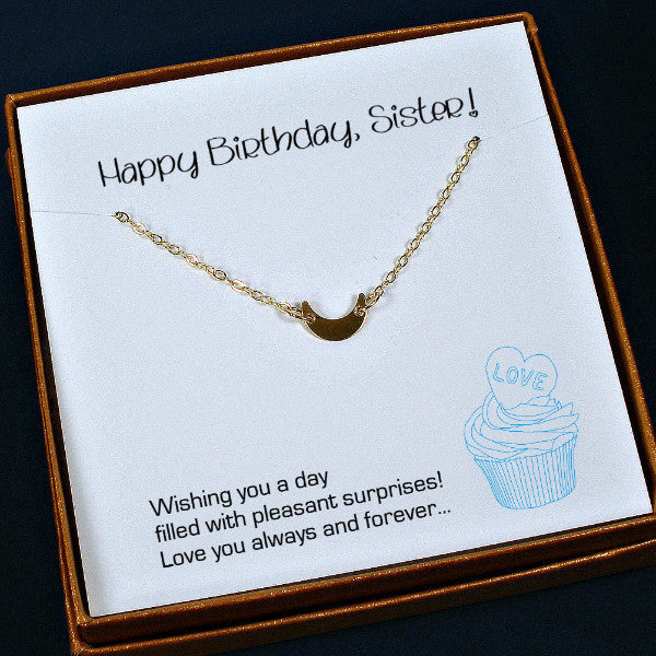 sister birthday gift, gold moon necklace