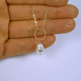 dainty gold pearl pearl drop necklace